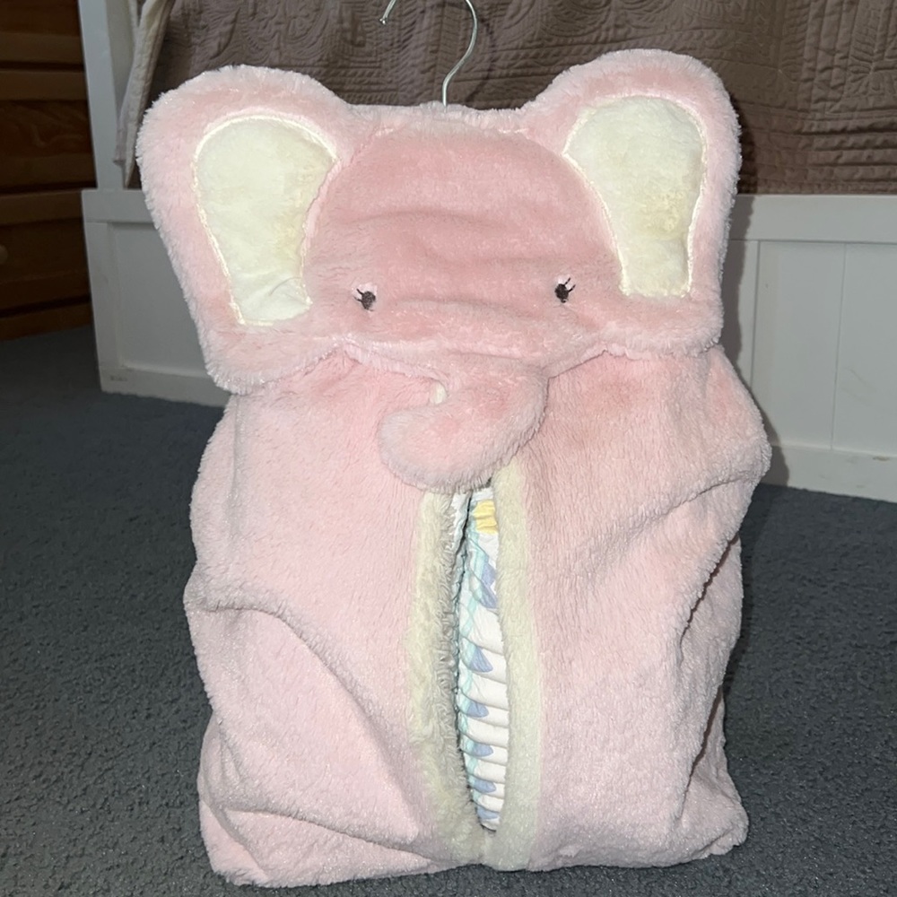 Pink elephant hanging diaper holder